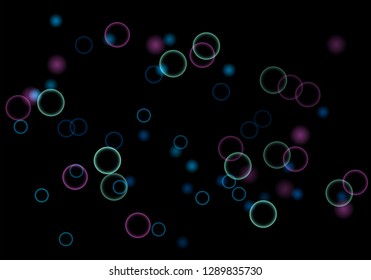 Bokeh in abstract style on black background. Illuminated design. Vector abstract geometric background. Bright bokeh texture. Bokeh. Modern wallpaper. Vector holiday design