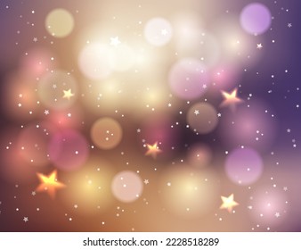 Bokeh background birthday. Abstract glitter defocused blinking. Beautiful sparks shiny ornaments with special light. Soft blur light effect wallpaper. Vector illustration.