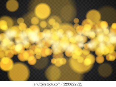 Bokeh background. Bright festive backdrop of blurry bokeh circles. Warm shades. Transparent light effect vector illustration