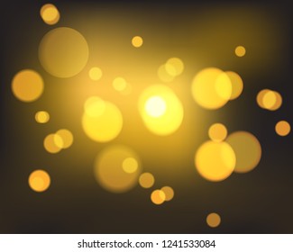 Bokeh background. Bright festive backdrop of blurry bokeh circles. Warm shades. Transparent light effect vector illustration