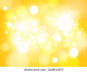 Bokeh background bright yellow. Abstract glitter defocused blinking. Beautiful sparks shiny ornaments with special light. Soft blur light effect wallpaper. Vector illustration.
