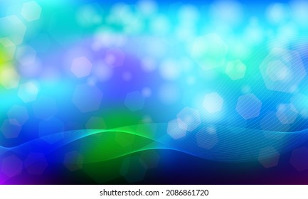 Bokeh background colorful and thin wave line illustration.for poster, wallpaper, cover and flye vector illustration