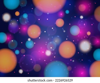 Bokeh background galaxy. Abstract glitter defocused blinking. Beautiful sparks shiny ornaments with special light. Soft blur light effect wallpaper. Vector illustration.