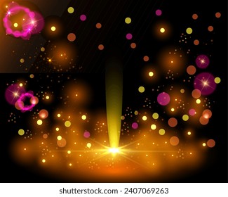 Bokeh background with gold glitter lights shooting up from the floor