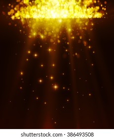 Bokeh background. Mirror abstract background with yellow defocused lights and stars
