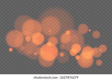 Bokeh background with soft glowing circles on transparent backdrop. Gentle blur light effect for romantic, abstract, or decorative vector design and overlays.