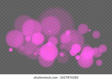 Bokeh background with soft glowing circles on transparent backdrop. Gentle blur light effect for romantic, abstract, or decorative vector design and overlays.