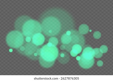 Bokeh background with soft glowing circles on transparent backdrop. Gentle blur light effect for romantic, abstract, or decorative vector design and overlays.