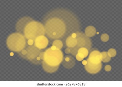 Bokeh background with soft glowing circles on transparent backdrop. Gentle blur light effect for romantic, abstract, or decorative vector design and overlays.