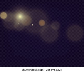 Bokeh background with soft golden light orbs on a transparent grid, ideal for overlays and graphic design projects.