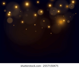 Bokeh background with soft golden light orbs on transparent grid, ideal for overlays and graphic design.