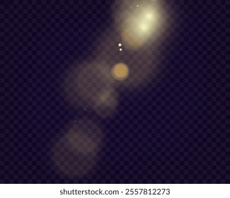 Bokeh background with soft golden light orbs on a transparent grid, ideal for overlays and graphic design projects.