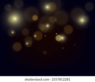 Bokeh background with soft golden light orbs on a transparent grid, ideal for overlays and graphic design projects.