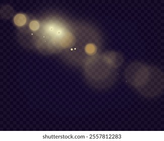 Bokeh background with soft golden light orbs on a transparent grid, ideal for overlays and graphic design projects.