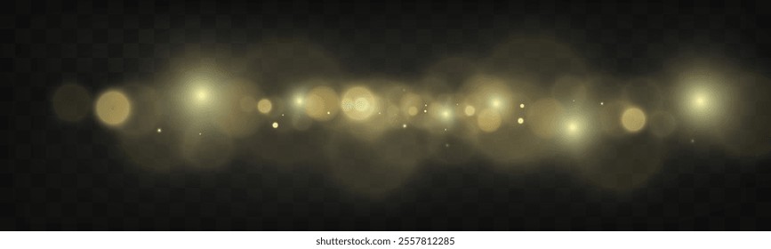 Bokeh background with soft golden light orbs on a transparent grid, ideal for overlays and graphic design projects.