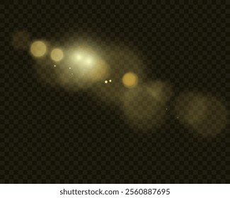 Bokeh background with soft golden light orbs on a transparent grid, ideal for overlays and graphic design projects.