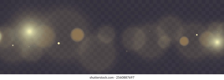 Bokeh background with soft golden light orbs on a transparent grid, ideal for overlays and graphic design projects.