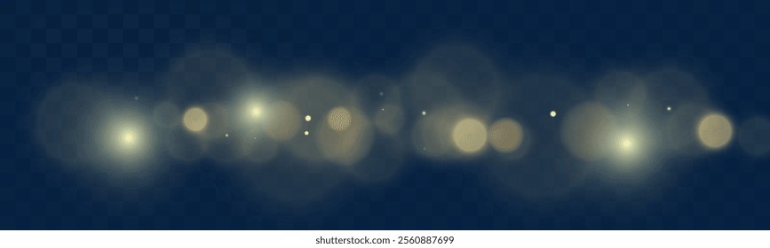 Bokeh background with soft golden light orbs on a transparent grid, ideal for overlays and graphic design projects.