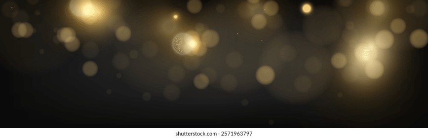 Bokeh background with soft golden light orbs on transparent grid, ideal for overlays and graphic design.
