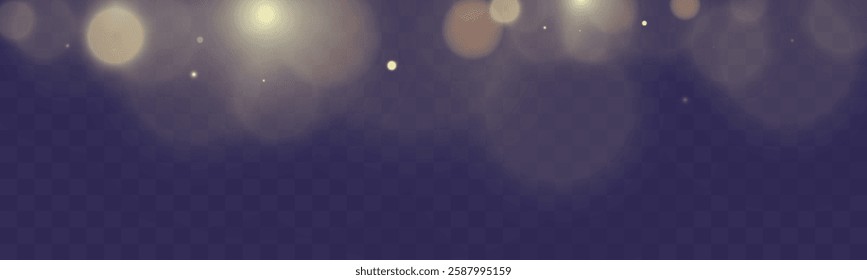 Bokeh background with soft golden light orbs on a transparent grid, ideal for overlays and graphic design projects.	