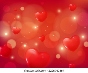 Bokeh background valentine. Abstract red glitter defocused blinking. Beautiful sparks shiny ornaments with special light. Soft blur light effect wallpaper. Vector illustration.