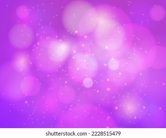 Bokeh-Hintergrund, violett. Abstrakter Glitter entfochtener Blinkvorgang. Schöne Funken glänzen Ornamente mit besonderem Licht. Tapete mit weichem Lichteffekt. Vektorgrafik.