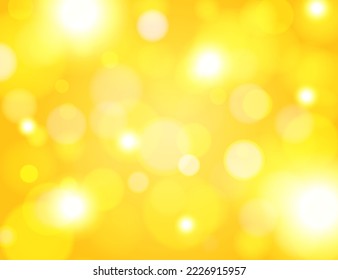 Bokeh background yellow. Abstract glitter defocused blinking. Beautiful sparks shiny ornaments with special light. Soft blur light effect wallpaper. Vector illustration.