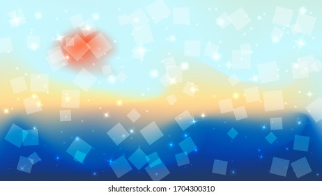 Bokeh or blur abstract circles with star light shapes blue, orange and yellow on gradient background