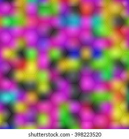 Bokeh blur colorful background consisting of hexagons. Vector Illustration.