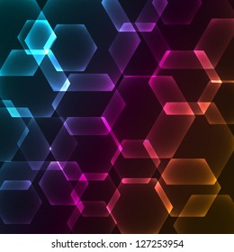 Bokeh blur with hexagons background, vector illustration