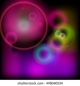 Bokeh blurred background with glare shine and glow. Abstract bright background. Vector illustration.
