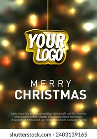 Bokeh Christmas Tree And Your Logo Template. EPS10 Vector