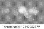 Bokeh circles on transparent background. White shining dust, flare sparkles and bokeh lights. Vector illustration