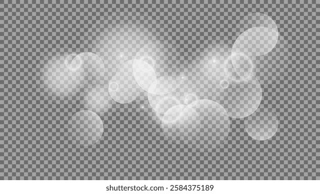 Bokeh circles on transparent background. White shining dust, flare sparkles and bokeh lights. Vector illustration