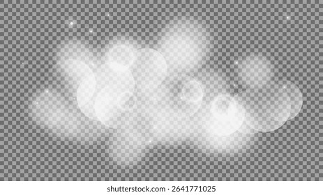 Bokeh circles on transparent background. White shining dust, flare sparkles and bokeh lights. Vector illustration