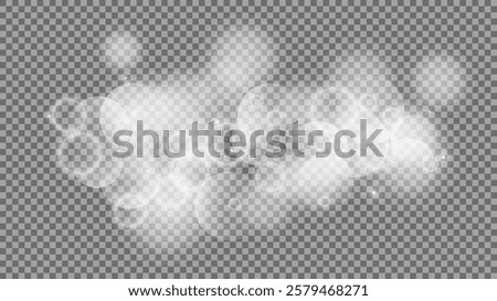Bokeh circles on transparent background. White shining dust, flare sparkles and bokeh lights. Vector illustration