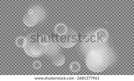 Bokeh circles on transparent background. White shining dust, flare sparkles and bokeh lights. Vector illustration