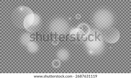 Bokeh circles on transparent background. White shining dust, flare sparkles and bokeh lights. Vector illustration