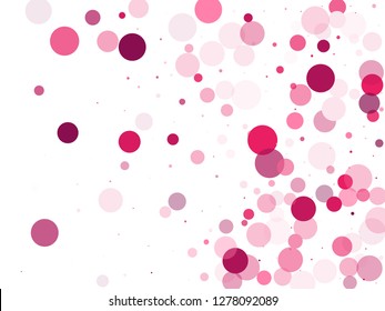 Bokeh circles vector background pattern. Banner, poster, flyer cool backgound. Pink magenta round elements scatter flying. Circle shapes bokeh illustration. Baby shower decor.