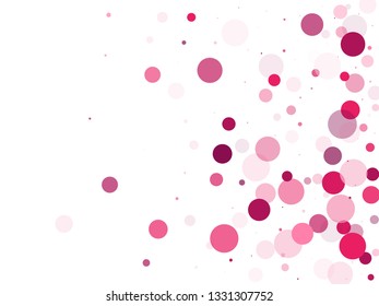 Bokeh circles vector background pattern. Christmas design. Greeting or invitation card backgound. Circle shapes bokeh illustration. Pink magenta round elements scatter flying.