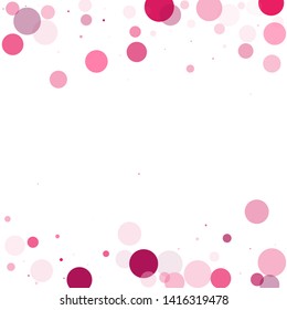 Bokeh circles vector background pattern. Greeting or invitation card backgound. Pink magenta round elements scatter flying. Circle shapes bokeh illustration. New Year decoration.