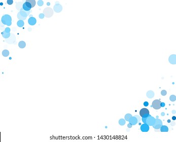 Bokeh circles vector background pattern. Greeting or invitation card backgound. Abstract snow, blue cyan snowflakes flying. Circle shapes bokeh illustration. Baby shower decor.