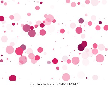 Bokeh circles vector background pattern. Birthday graphics. Banner, poster, flyer cool backgound. Circle shapes bokeh illustration. Pink magenta round elements scatter flying.