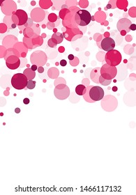 Bokeh circles vector background pattern. Surprise party celebration elements. Pink magenta round elements scatter flying. Circle shapes bokeh illustration. Party decoration.