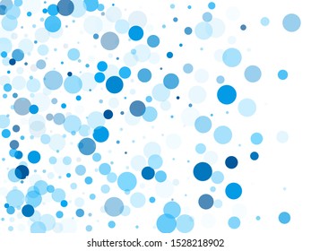 Bokeh circles vector background pattern. Abstract snow, blue cyan snowflakes flying. Christmas design. Circle shapes bokeh illustration. Surprise party celebration elements.