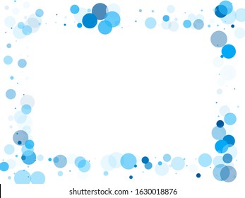 Bokeh circles vector background pattern. Abstract snow, blue cyan snowflakes flying. Surprise party celebration elements. Circle shapes bokeh illustration. Birthday graphics.