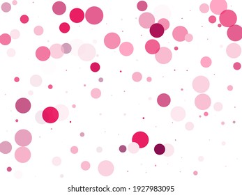 Bokeh circles vector background pattern. Pink magenta round dot elements scattered and flying. Greeting or invitation card background. Circle shapes bokeh illustration. New Year decoration.