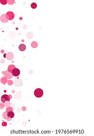 Bokeh circles vector background pattern. Birthday graphics. Vibrant colorful round shapes falling on white. Circle shapes bokeh illustration. Pink magenta round elements scatter flying.