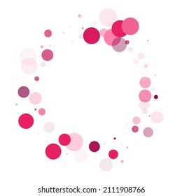 Bokeh circles vector background pattern. Vibrant colorful round shapes falling on white. Pink magenta round elements scatter flying. Circle shapes bokeh illustration. Party decoration.