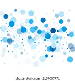 Bokeh circles vector background pattern. Party decoration. Vibrant colorful round shapes falling on white. Circle shapes bokeh illustration. Abstract snow, blue cyan snowflakes flying.